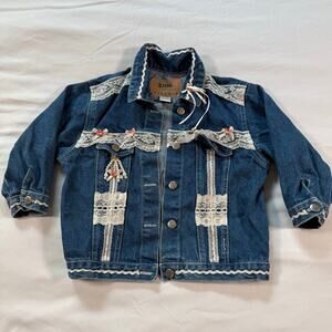 Vintage Zing Jeanswear Denim Jacket With Lace &‎ Flowers